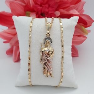 St Jude Tri Color Figure Gold Plated Necklace